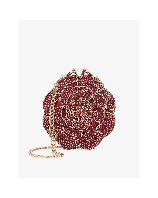 Dune Red Bling Flower Metal Clutch