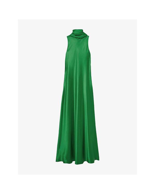 Reiss Fae Cape-Back Satin Maxi Dress in Green | Lyst
