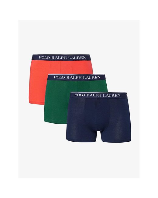 Polo Ralph Lauren Blue Pack Of Three Branded-waistband Stretch-cotton Trunk for men