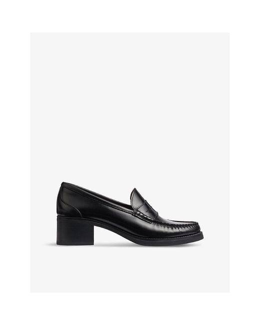 L.K.Bennett Black Manon Round-Toe Leather Heeled Loafers