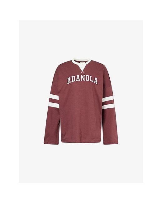 ADANOLA Red Varsity Boxy Long Sleeve Cotton-Jersey T-Shirt