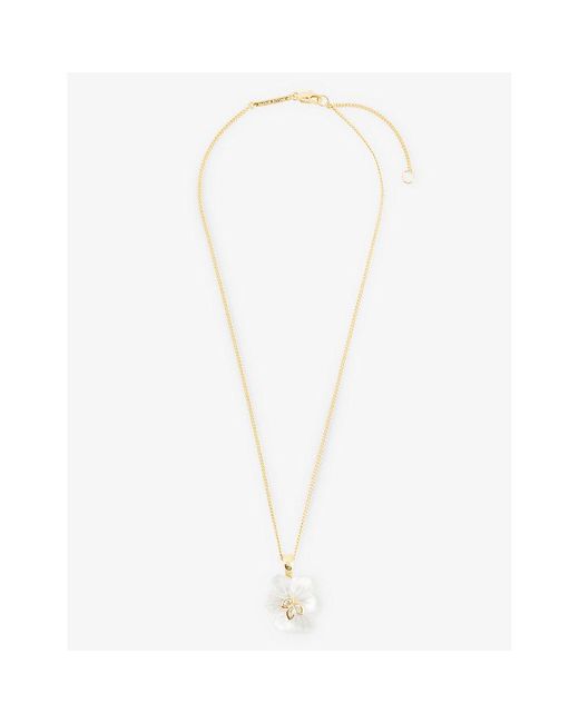 Alexis White Pansy 14ct Yellow Gold-plated Brass, Lucite And Crystal Pendant Necklace