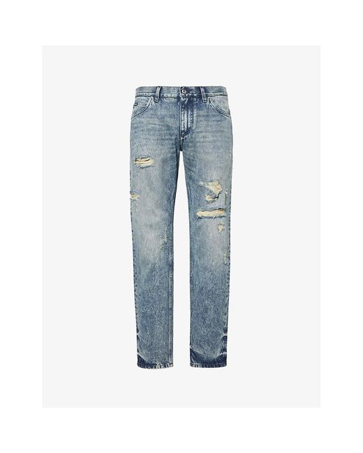 Dolce & Gabbana Blue Distressed Slim-leg Mid-rise Jeans for men