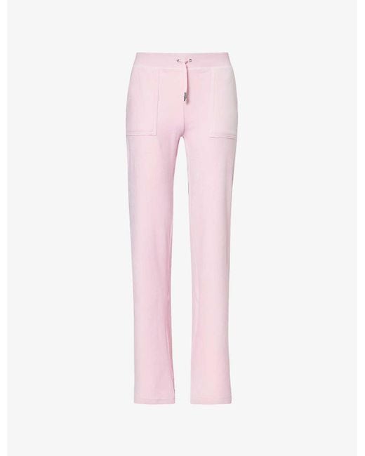 Juicy Couture Pink Del Ray Straight-leg Mid-rise Velour Trouser