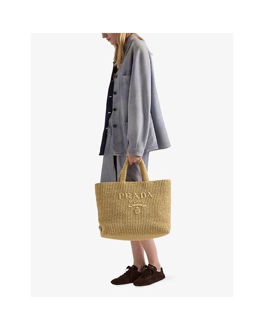 Prada Metallic Logo-Embroidered Crochet Tote Bag