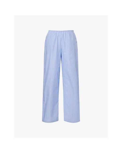 ADANOLA Blue Relaxed-Fit Striped Cotton-Poplin Trousers