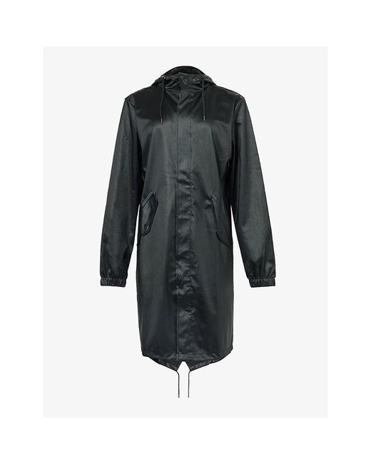 Rains Black Fishtail Drawstring-hood Shell Coat
