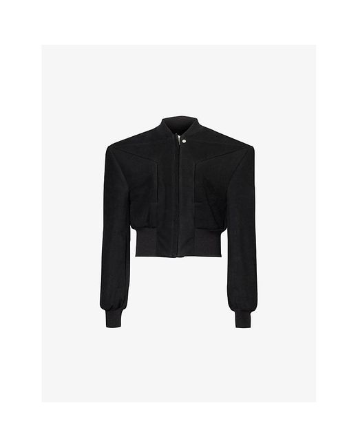 Rick Owens Black Cropped Stand-collar Leather Bomber Jacket for men