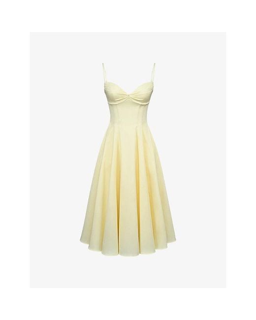 House Of Cb Yellow Dahlia Sweetheart-Neck Cotton Midi Dress Xs (A-C Cup)