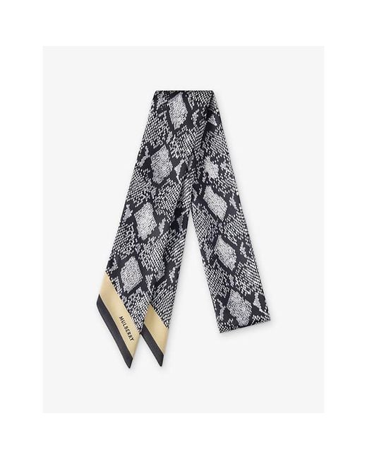 Mulberry Blue Snake Printed Woven Skinny Scarf