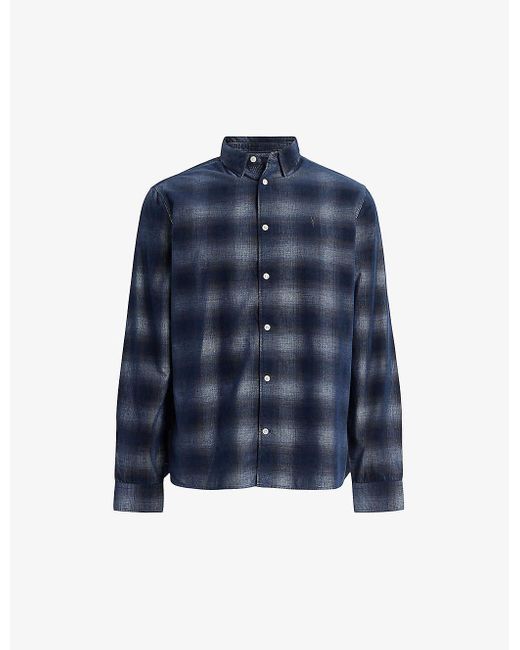 AllSaints Blue Salinas Check-print Organic-cotton Shirt for men
