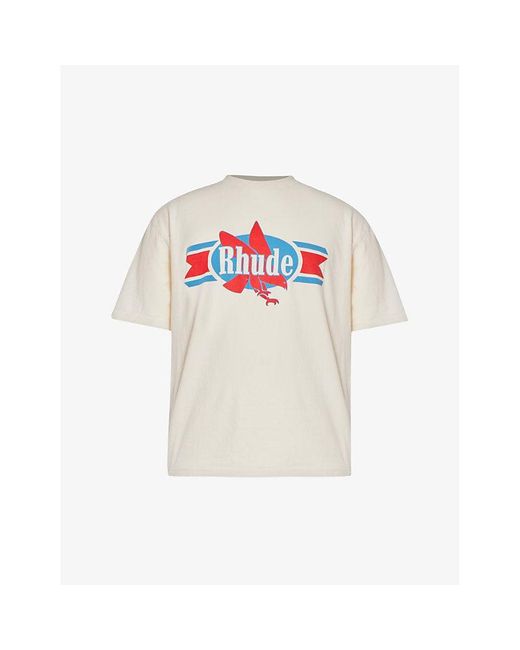 Rhude White Chevron Eagle Graphic-print Cotton-jersey T-shirt for men