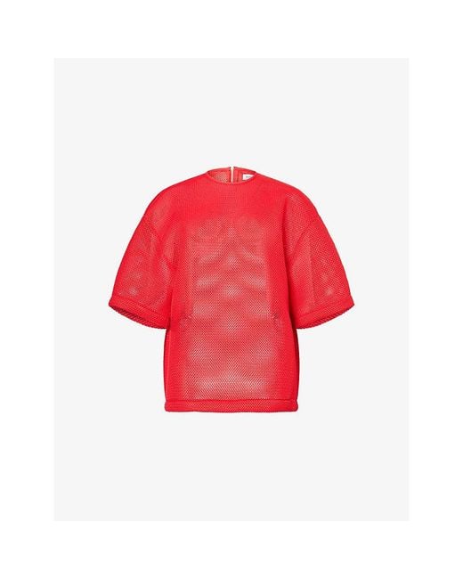 Frankie Shop Red Nela Boxy-Fit Mesh T-Shirt