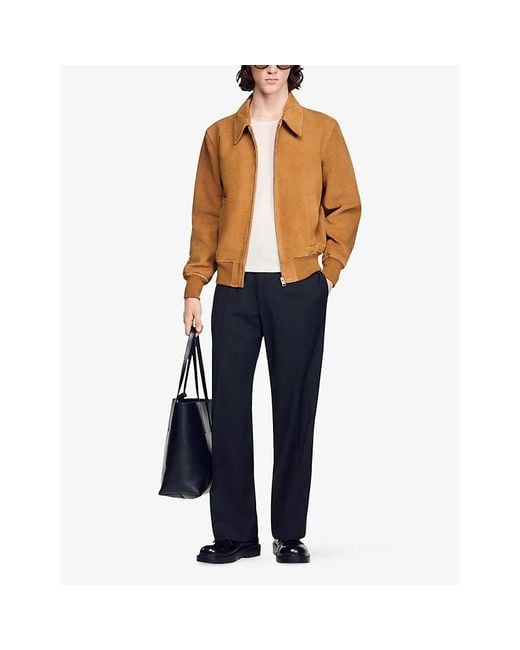 Sandro Brown Regular-Fit Zip-Up Suede Jacket for men