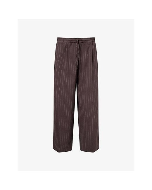 WE Are Tala Brown Pinstriped Wide-Leg Woven Trousers