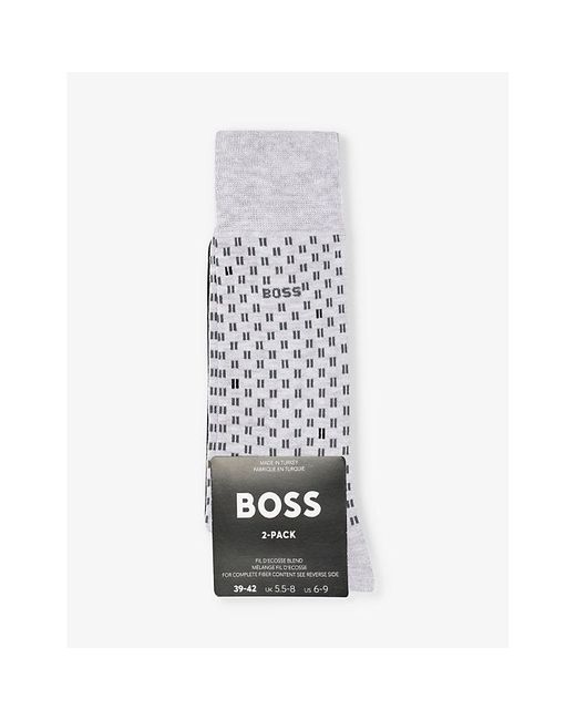 Boss White Tile-print Pack Of Two Cotton-blend Socks for men