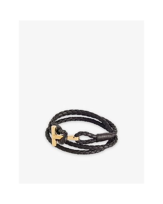 Tom Ford Brown Braided Wrap Leather Bracelet for men