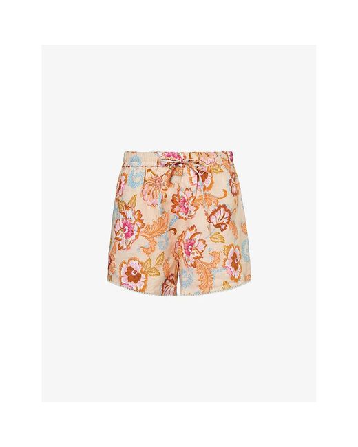 Seafolly Pink Spring Festival Graphic-print Mid-rise Linen Short