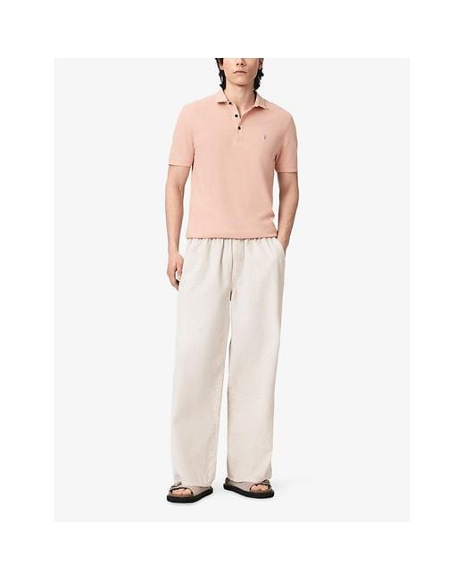 AllSaints Pink Reform Logo-Embroidered Cotton-Piqué Polo Shirt for men