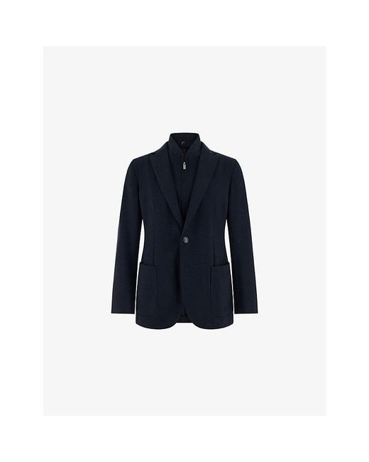 Boggi Blue Regular-Fit Wool-Blend Sweatshirt Jacket for men