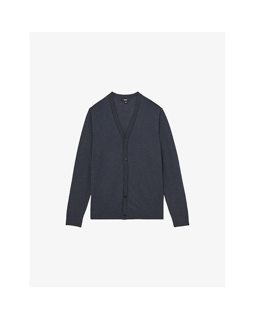 Reiss Blue West Regular-Fit Button-Down Merino-Wool Cardigan for men