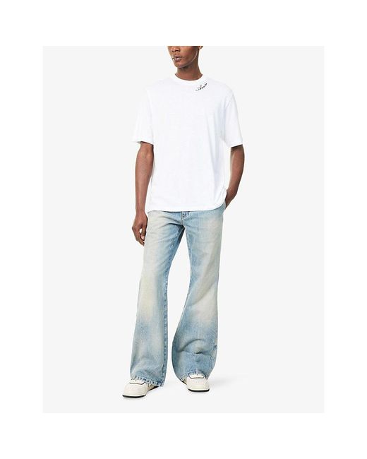 Amiri White Script-Embroidery Relaxed Cotton-Modal Jersey T-Shirt for men