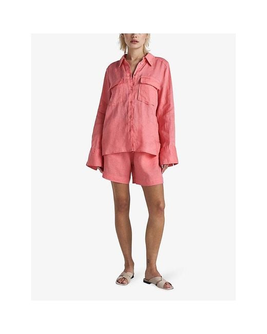 Twist & Tango Pink Melody Drawstring-waist High-rise Linen Shorts