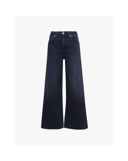Citizens of Humanity Blue Lyra Brand-Patch Wide-Leg High-Rise Stretch-Denim Blend Jeans