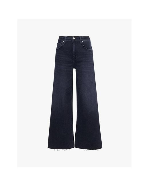Citizens of Humanity Blue Lyra Brand-Patch Wide-Leg High-Rise Stretch-Denim Blend Jeans