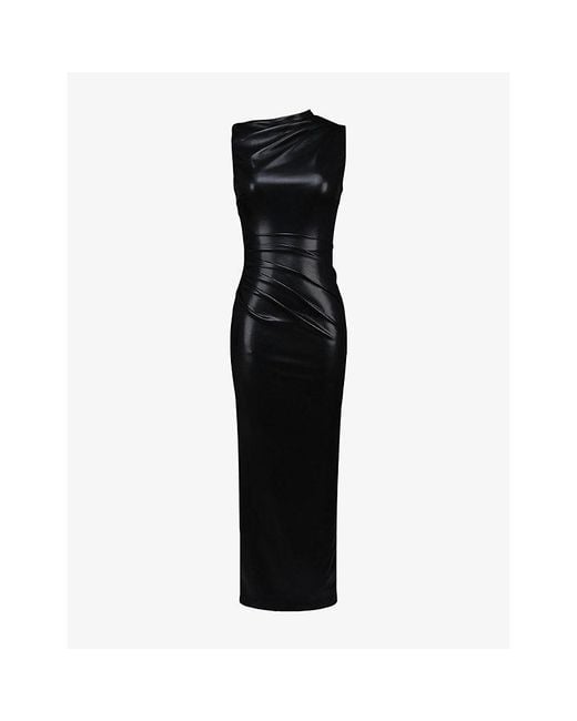 House Of Cb Black Maya Sleeveless Faux-Leather Maxi Dress