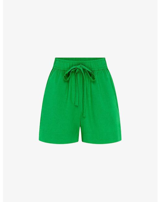 OMNES Green Canaria Elasticated-waist Cotton And Linen-blend Shorts