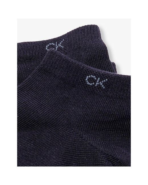 Calvin Klein Blue Vy Branded Low-cut Pack Of Three Cotton-blend Socks for men