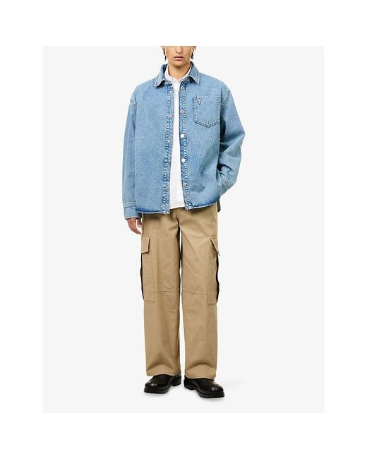 AMI Blue Embossed-Logo Patch-Pocket Denim Shirt for men