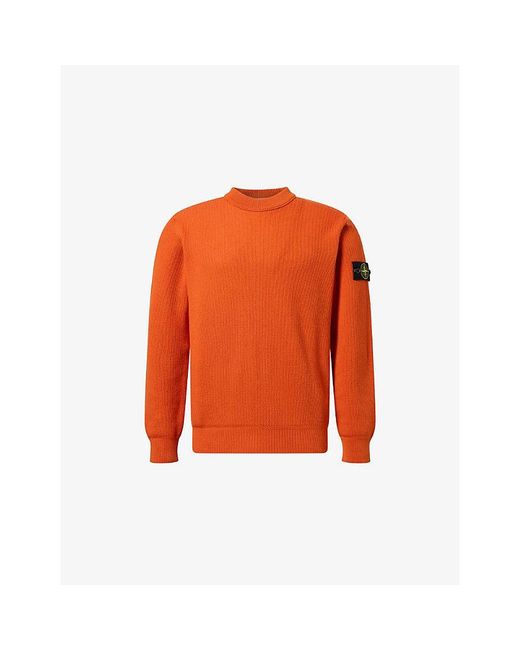 Stone Island Orange Ribbed Compass-Badge Cotton Jumper for men
