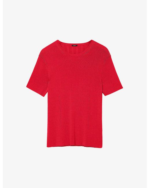 Joseph Red Slim-fit Short-sleeve Ribbed Stretch-knit Top