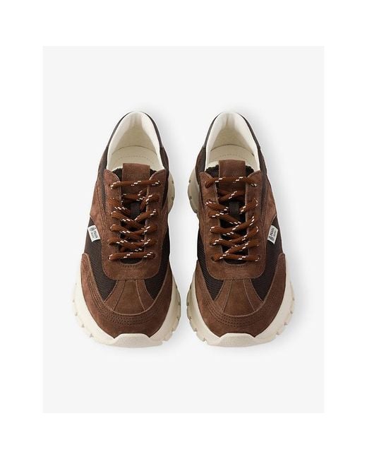 Prada Brown Panelled Woven And Suede Trainers
