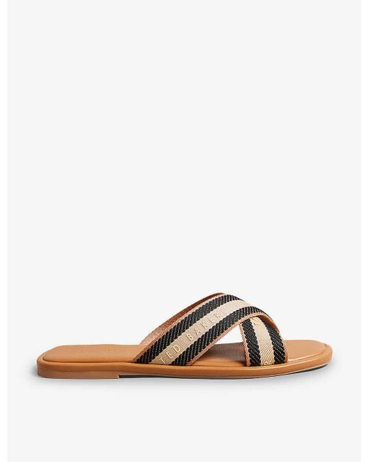 Ted Baker Brown Ashika Logo-print Cross-strap Woven Sandals