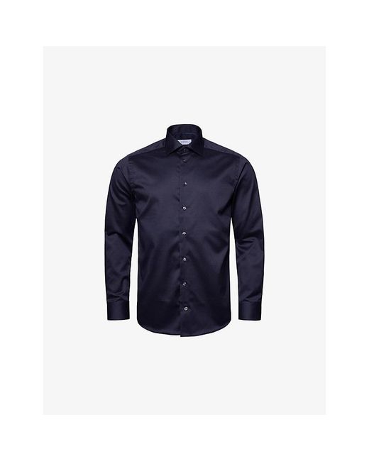 Eton of Sweden Blue Cutaway-Collar Single-Cuff Slim-Fit Cotton-Twill Shirt for men