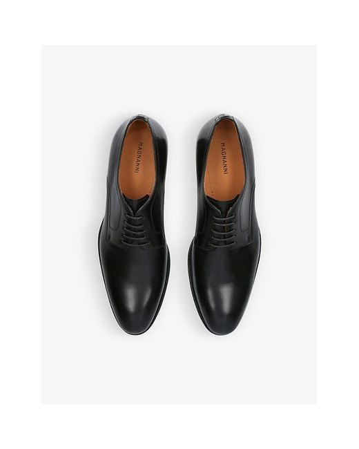Magnanni Shoes Black Branded Tonal-Stitching Leather Derby Shoes for men