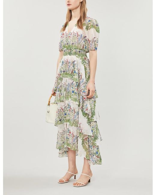 Maje Green Raffle Floral-print Woven Midi Dress