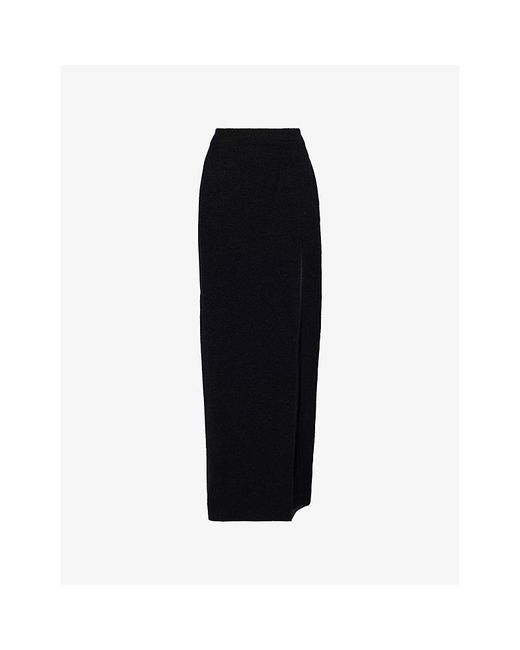 Alessandra Rich Black Bouclé Split Wool-Blend Maxi Skirt