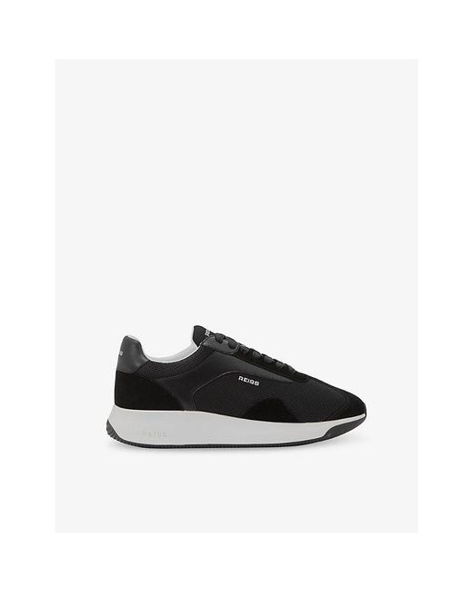 Reiss Black Emmett V2 Bonded-Leather Suede Running Trainers for men