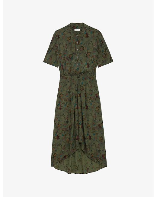 Zadig & Voltaire Green Rima Floral-print Woven Midi Dress