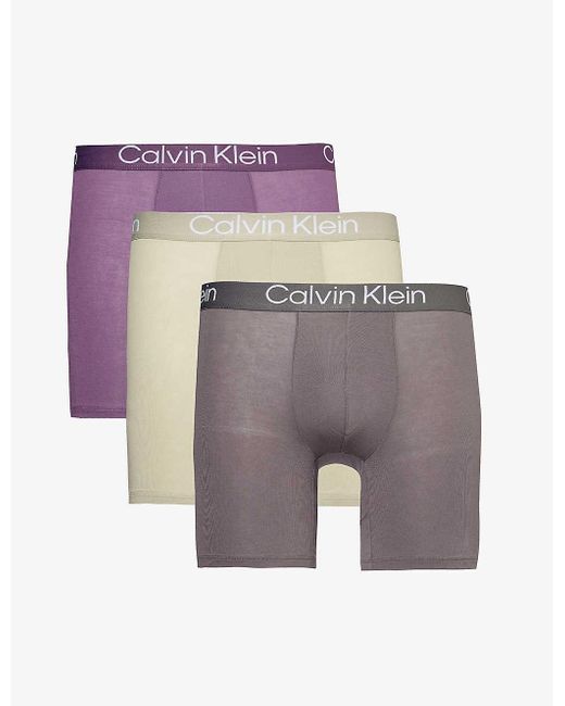 Calvin Klein Gray Branded-waistband Mid-rise Pack Of Three Stretch-jersey Boxer Briefs for men