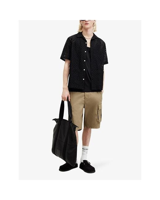 AllSaints Black Quinta Embroidered Relaxed-fit Organic-cotton Shirt X for men