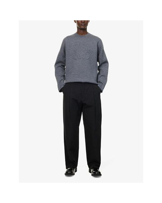 Loewe Gray Embossed-Monogram Relaxed-Fit Wool-Blend Knitted Jumper for men
