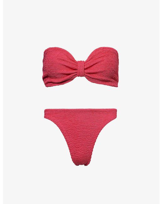 Hunza G Red Jean Bandeau Crinkled-texture Bikini