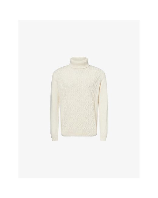 Oscar Jacobson White Steven Cable-Knitted Wool Blend Jumper for men