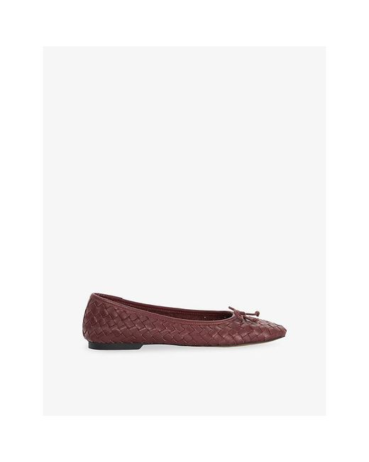 Dune Red Bow-Embellished Woven-Leather Ballet Pumps