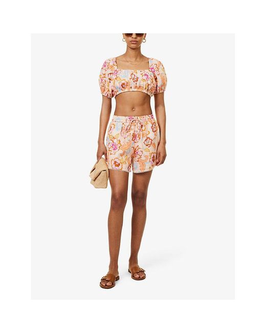 Seafolly White Spring Festival Graphic-print Mid-rise Linen Shorts X
